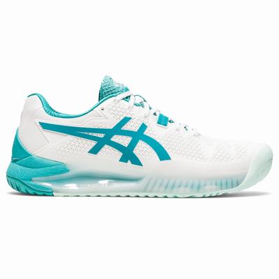 Asics Gel-Resolution 8 - Naisten Tenniskengät - Valkoinen/Turkoosi